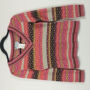 Missoni Womens Wool Blend Retro Striped Geometric V Neck Long Sleeve Sweater 40